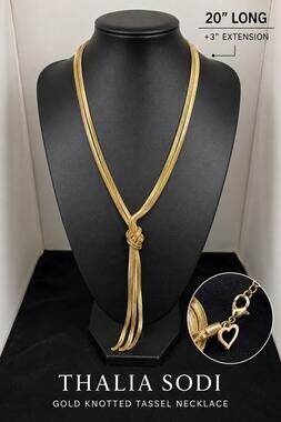 Thalia Sodi Gold Knotted Tassel Necklace Statement Jewelry NWT